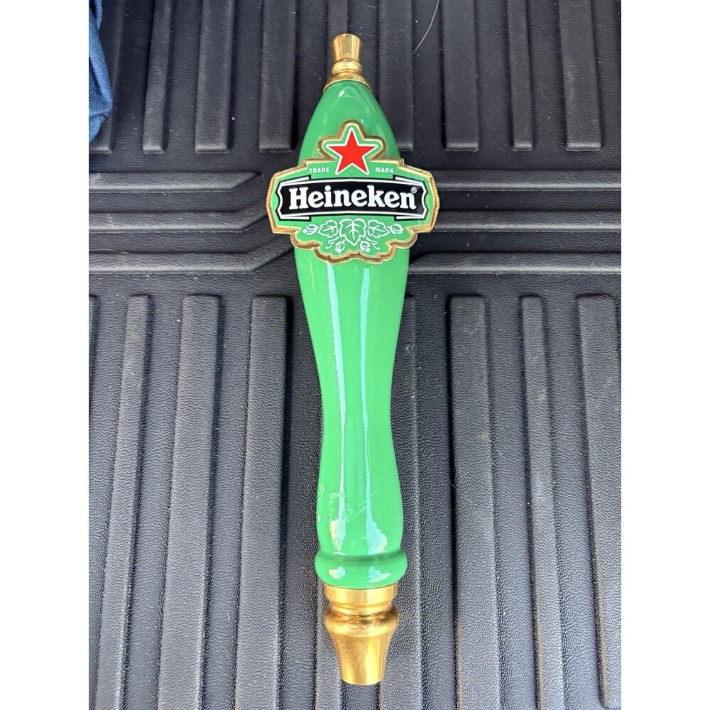 Heineken Red Star Pub Style Logo Beer Tap Handle 11.5” Green w/Brass Ends